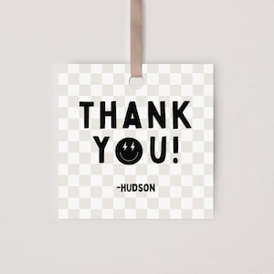 Two Cool Birthday Thank You Tag, Boy Second Birthday Decorations, Modern Two Cool Smiley Face Favor Tag, Editable Template, Instant Download