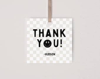 Two Cool Birthday Thank You Tag, Boy Second Birthday Decorations, Modern Two Cool Smiley Face Favor Tag, Editable Template, Instant Download