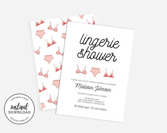 Lingerie douche uitnodiging, lingerie partij uitnodigen, Ooh La La Bachelorette uitnodiging voor feest, bewerkbare uitnodiging, Instant Download