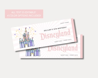 Vintage Disney Birthday Tickets, Vintage Theme Park Birthday Admit One, Magic Castle Birthday Ticket, Editable Template, Instant Download