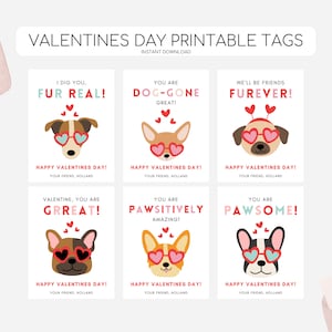 Kids Dog Valentines Day Cards, Printable Valentines Day Tags, Kid Vday Dog Tag, Modern Dog Valentines, Puppy Card, Editable Instant Download