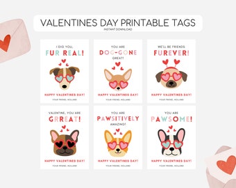 Kids Dog Valentines Day Cards, Printable Valentines Day Tags, Kid Vday Dog Tag, Modern Dog Valentines, Puppy Card, Editable Instant Download