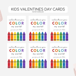 Buntstift Färbung Valentinstag Karten, druckbare Farbe Valentinstag Tags, Kinder Valentinstag Farbe My World Tag, bearbeitbare Sofort Download