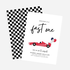 Fast One Birthday Invitation, Race Car Invitation, Race Car Birthday Invite, Race Car First Birthday, Editable Template, Instant Download