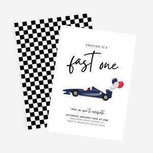 Fast One Birthday Invitation, Race Car Invitation, Race Car Birthday Invite, Race Car First Birthday, Editable Template, Instant Download