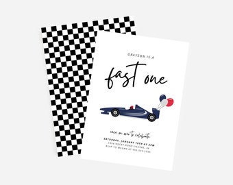 Fast One Birthday Invitation, Race Car Invitation, Race Car Birthday Invite, Race Car First Birthday, Editable Template, Instant Download