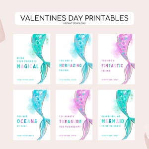 Cartes de Saint-Valentin sirène pour enfants, étiquettes imprimables pour la Saint-Valentin, étiquette sirène Kid Vday, sirène moderne Saint-Valentin, téléchargement immédiat modifiable