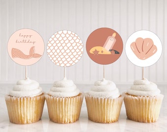 Mermaid Birthday Party Cupcake Toppers, Under The Sea Birthday Party Decorations, Girl Birthday Party, Instant Download