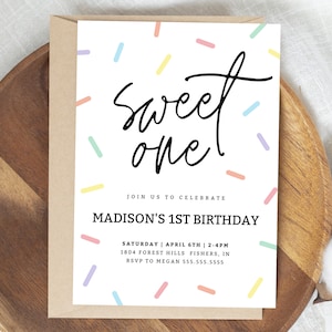 Sweet One Birthday Invitation, Sprinkle Birthday Party Invite Sprinkle First Birthday Invite, Editable Template, Instant Download