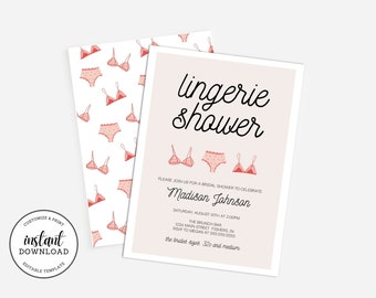 Lingerie douche uitnodiging, lingerie partij uitnodigen, Ooh La La Bachelorette uitnodiging voor feest, bewerkbare uitnodiging, Instant Download