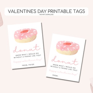 Donut Valentijnsdagkaarten, afdrukbare donuts Valentijnsdag Tags, Kids Sweet Treat Valentines Day Tag, bewerkbare Instant Download