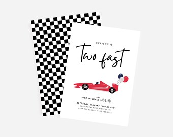 Two Fast Birthday Invitation, Race Car Invitation, Race Car Birthday Invite, Second Birthday, Editable Template, Instant Download