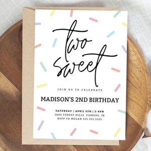 Two Sweet Birthday Invitation, Sprinkle Birthday Party Invite, Sprinkle Second Birthday Invite, Editable Template, Instant Download