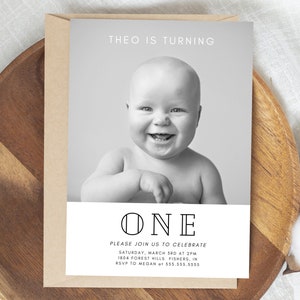 First Birthday Invite, First Birthday Party Invitation, 1st Birthday Photo Invitation, Modern 1st Birthday Invite, Editable Instant Download