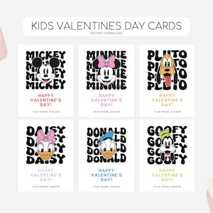 Mickey and Friends Valentinstag Karten, druckbare Valentinstag Tags, Mickey Mouse Tag, moderne Mickey Valentine, bearbeitbare Sofort Download