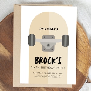 Skateboard Birthday Invitation, Skater Birthday Invite, Modern Skate Board Party, Editable Template, Instant Download