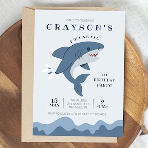 Shark Fintastic Kid Birthday Party Invitation, Shark Ocean Birthday Invite, Fintastic Birthday Invite, Editable Template, Instant Download