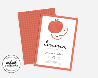 Apple Birthday Party Invitation, Apple Of Our Eye Birthday Party Invite, Fall Birthday, Editable Invitation, Instant Download