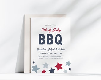 4th of July Party Invitation, Modern Fourth of July Invite, 4th of July BBQ, Fourth of July Evite, Editable Template, Instant Download