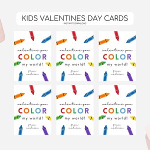 Cartes de Saint-Valentin à colorier au crayon, étiquettes de Saint-Valentin en couleur imprimables, étiquette de couleur My World pour la Saint-Valentin pour enfants, téléchargement immédiat modifiable