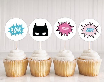 Girl Superhero Birthday Cupcake Toppers, Superhero Birthday Decorations, Modern Pink Superhero Decor, Editable Template, Instant Download