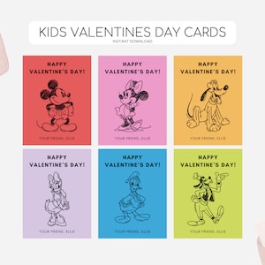 Mickey and Friends Valentines Day Cards, Printable Valentines Day Tags, Mickey Mouse Tag, Modern Mickey Valentine, Editable Instant Download