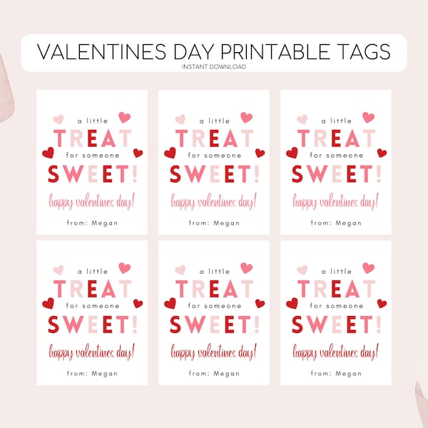 Printable Valentine's Day Tag, Sweet Treat Valentines Day Tag, Valentine Gift Label, Kids School Printable Tag, Editable Instant Download