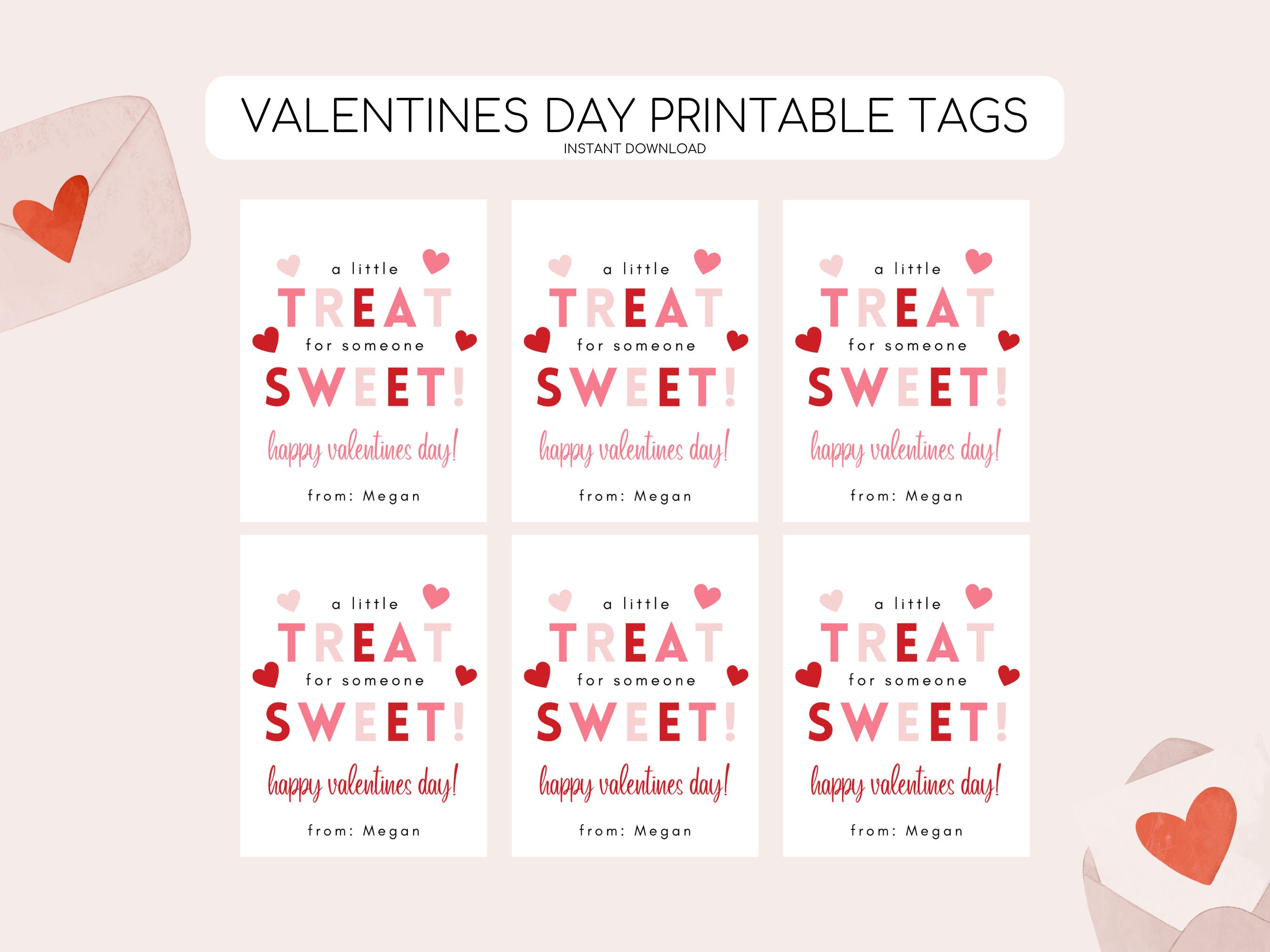 Valentines Day Heart Stickers for Kids' Classroom Printable Valentine Labels  for School, Personalized Treat Bag Tags instant Download 