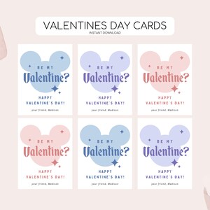 Mickey and Friends Valentines Day Cards, Printable Valentines Day Tags, Mickey Mouse Tag, Modern Mickey Valentine, Editable Instant Download