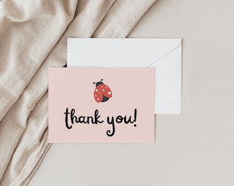Ladybug Thank You Card, Lady Bug Party Thankyou Card, Little Lady Birthday Decor, Girl Birthday Party, Editable Template, Instant Download