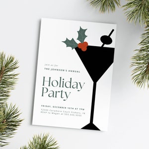 Modern Holiday Party Invitation, Christmas Party, Cocktail Party Invite, Jingle and Mingle, Editable Template, Instant Download