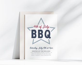 4th of July Party Invitation, Modern Fourth of July Invite, 4th of July BBQ, Fourth of July Evite, Editable Template, Instant Download