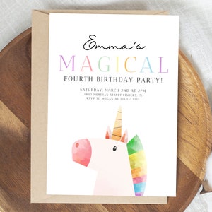 Unicorn Birthday Invitation, Magical Birthday Party Invite, Modern Unicorn Invitation, Rainbow Birthday, Editable Template, Instant Download