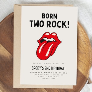 Rock and Roll Birthday Invitation, Born Two Rock Invite, Rock N Roll, Music Birthday, Rolling Stones, Editable Template, Instant Download