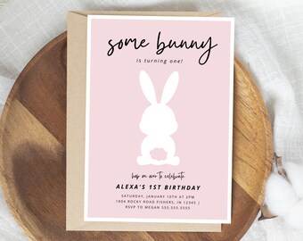 Bunny Birthday Invitation, Some Bunny Birthday Invite, Bunny First Birthday, Girl 1st Birthday Party, Editable Template, Instant Download