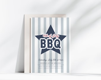4th of July Party Invitation, Modern Fourth of July Invite, 4th of July BBQ, Fourth of July Evite, Editable Template, Instant Download