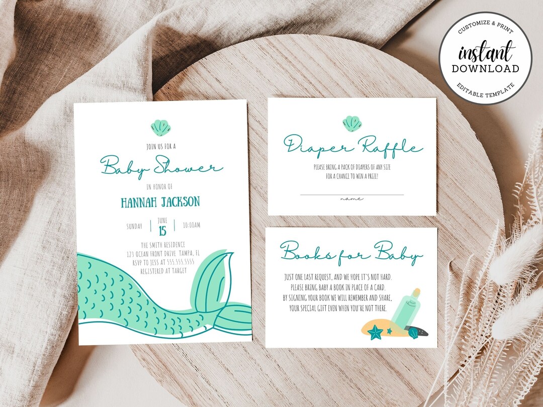 Invitación de baby shower de sirena, invitación de baby shower bajo el mar,  baby shower de niña, celebración de baby shower en la playa, La Sirenita -  ..., image size:1080x810