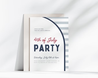 4th of July Party Invitation, Modern Fourth of July Invite, 4th of July BBQ, Fourth of July Evite, Editable Template, Instant Download