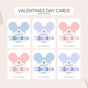 Mickey and Friends Valentinstag Karten, druckbare Valentinstag Tags, Mickey Mouse Tag, moderne Mickey Valentine, bearbeitbare Sofort Download