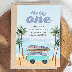 The Big One Surf Invitation, Boho Retro Surfing Invitation, Surfing First Birthday Party, Editable Template, Instant Download