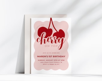 Cherry On Top Birthday Invitation, Cherry Birthday Invite, Cherry On Top Birthday, Girl Birthday Party, Editable Template, Instant Download