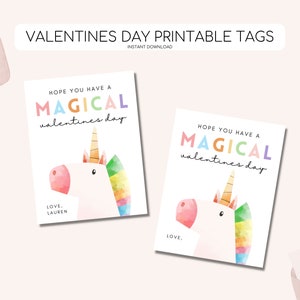 Einhorn Valentinstag Karten, druckbare Einhorn Valentinstag Tags, Regenbogen Valentine, Kinder Einhorn Vday Tag, bearbeitbare Sofort Download