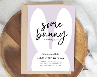 Bunny Birthday Invitation, Some Bunny Birthday Invite, Bunny First Birthday, Girl 1st Birthday Party, Editable Template, Instant Download