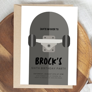 Skateboard Birthday Invitation, Skater Birthday Invite, Modern Skate Board Party, Editable Template, Instant Download