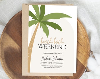 Beach Bachelorette Invitation and Itinerary, Beach Bach Invite, Tropical Bachelorette Invitation, Editable Template, Instant Download