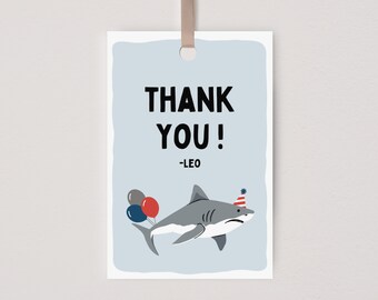 Shark Birthday Thank You Tag, Fintastic Birthday Party Decorations, Shark Theme Birthday Favor Tag, Editable Template, Instant Download