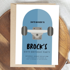 Skateboard Birthday Invitation, Skater Birthday Invite, Modern Skate Board Party, Editable Template, Instant Download