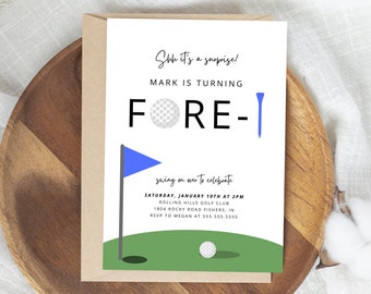 Golf Fortieth Birthday Party Invitation, Golf 40th Birthday Invite, Modern 40th Golf Birthday, Fore Tee Birthday, Editable Instant Download