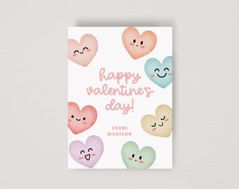 Candy Heart Valentine Card, Kids Printable Heart Valentine Tag, Editable Instant Download