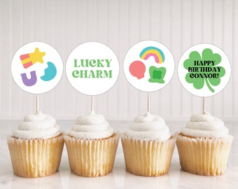 Glücksbringer Cupcake Toppers, Lucky One Party Dekorationen, St. Patricks Day Dekor, Lucky Seven Dekorationen, bearbeitbar Instant Download